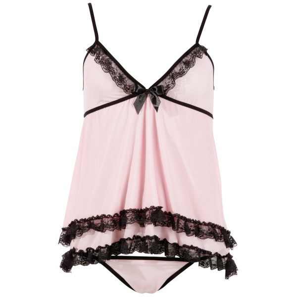 Nuisette doublée rose avec dentelle florale et string 